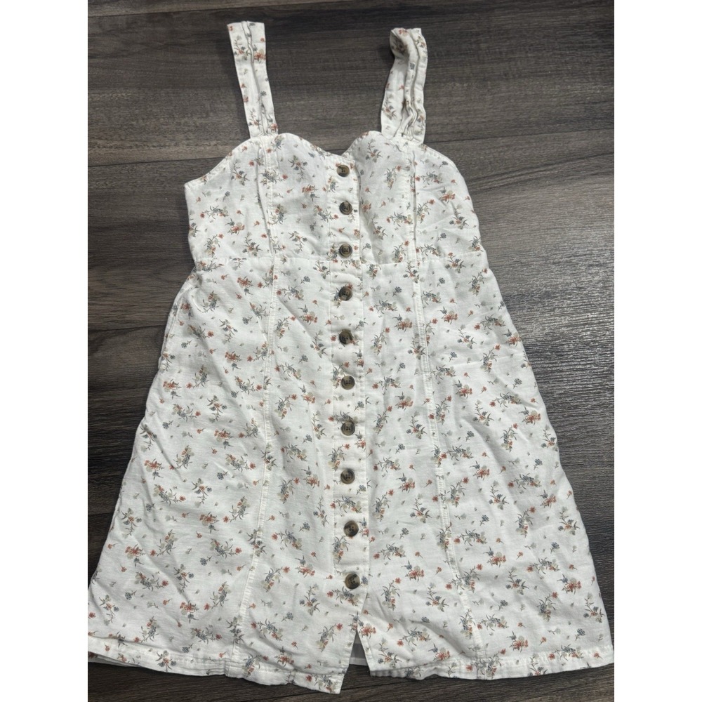 American Eagle cream sleeveless floral‎ country summer dress linen womens XSMALL